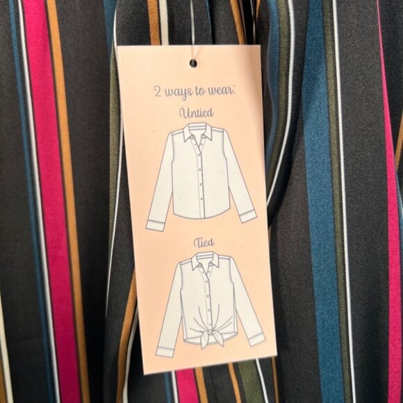 NWT HAVER LONDON Satin Striped V‎ neck Button Up LS Shirt WEAR UNTIED/TIED XS - Picture 12 of 13